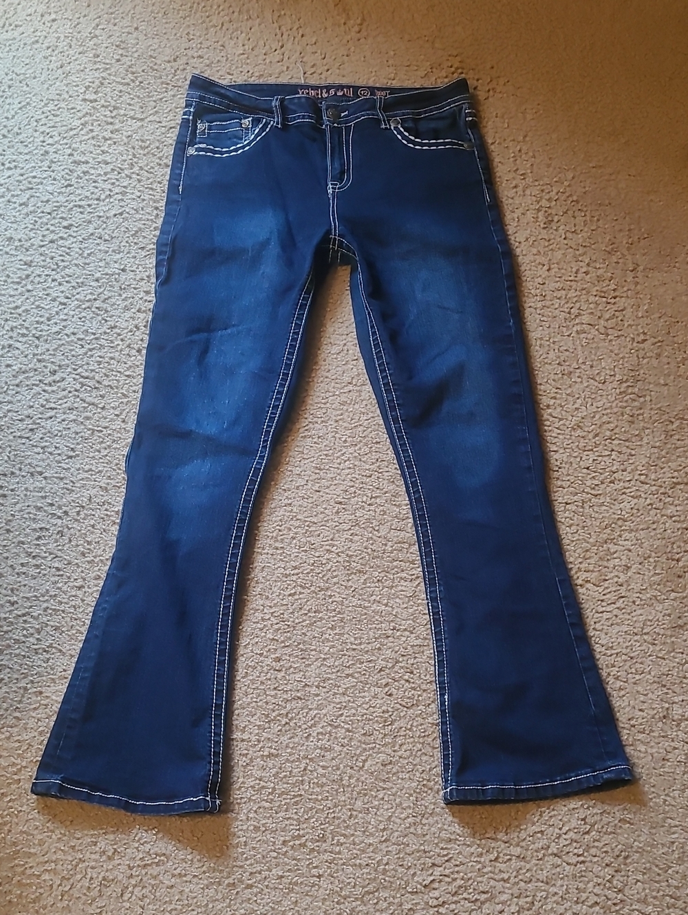 Rebel & Soul Dark Wash Boot Cut Jeans, Sz 12